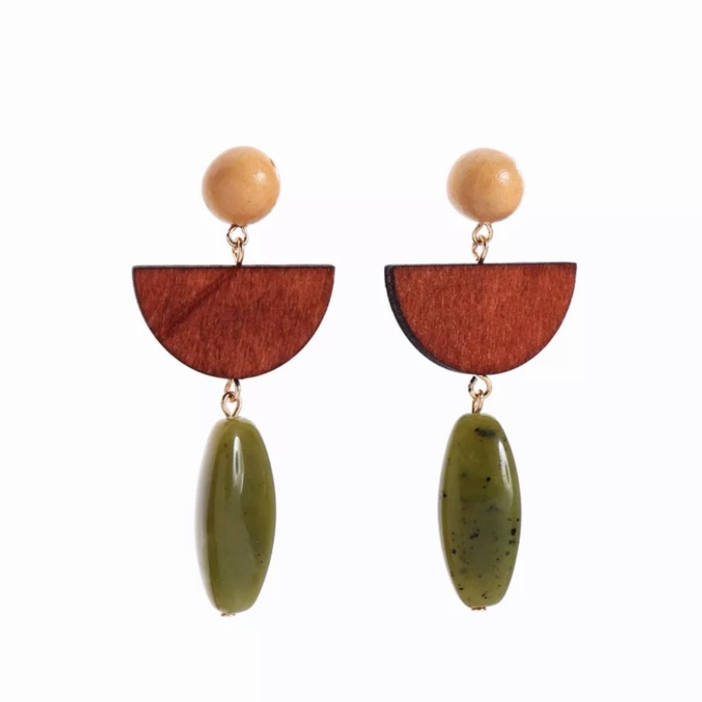 Wood and Faux Stone Earrings